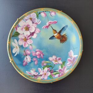 Cyndi Nelson| Floral and Hummingbird Decorative Plate | Pickard | 90s